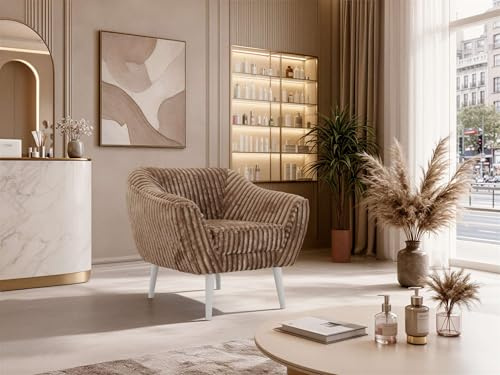 MKS MEBLE Sofa PIRS 1-Sitzer - Skandinavisches Design Couch, Gesteppte Polsterung, Wellenfederung, bequemes Polstersofa für Wohnzimmer - Weiße Beine, Braun Cord