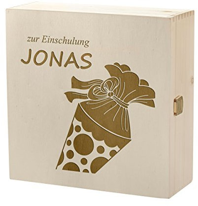 polar-effekt Aufbewahrungsbox mit Gravur - Große Holzkiste mit Deckel Natur 27x27cm – Personalisierte Geschenkidee zur Geschenk zur Einschulung - Allzweck-Kiste aus Holz - Motiv Zuckertüte
