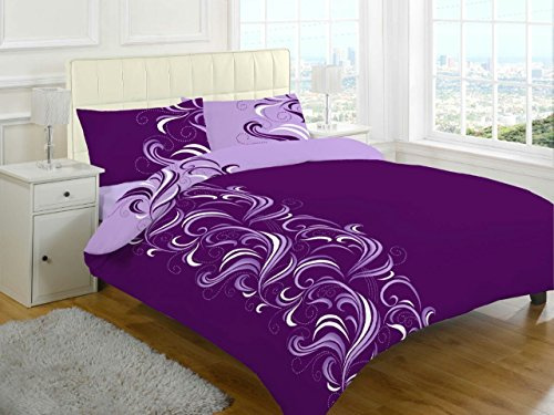 Artistic Fashionista Limited Luxury & Modern JACOB Duvet/Quilt Cover & Pillowcases Bedding Set - Printed Range (Super King, Plum/Lilac)
