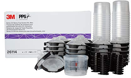 3M PPS 2.0 - Kit de pistola de pulverización que incluye 1 cazoleta con 50 vasos y 50 tapas desechables, 32 tapones de sellado 26114, 177 ml, filtro de 200 micras, para coches, muebles, hogar, blanco