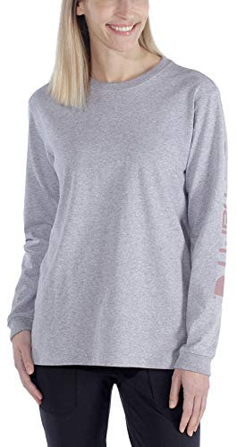 Carhartt, Women's, Loose Fit Heavyweight Long-Sleeve Logo Sleeve Graphic T-Shirt, Heather Grey, XS