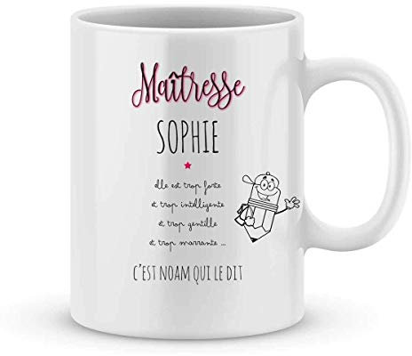 Mug maîtresse à personnaliser avec le prénom de votre enfant - Cadeau pour maîtresse personnalisé - cadeau maîtresse pour la fin d'année scolaire