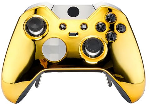 eXtremeRate Front Hülle Case für Xbox One Elite Controller, Custom Vorder Gehäuse & Thumbsticks Accent-Ring, DIY-Ersatz Abdeckung Set für Xbox One Elite Controller Model 1698(Chrome Gold)
