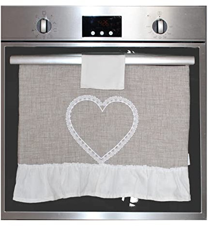 Russo Tessuti Copriforno Copri Forno Cuore Ricamato Soft Beige Grigio 40x45 cm-Beige