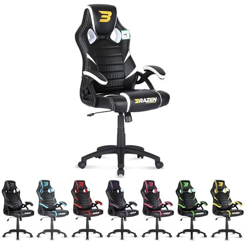 BraZen Puma PC Gaming Chair for Adults Ergonomic Office Computer Chairs Gaming for Adults Video Games Seat Ergonomic Office Computer Video Games Seat Black White
