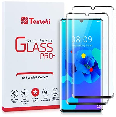 Tentoki Verre Trempé pour Huawei P30 Pro, [ Lot de 2 ] [Couverture Complète] Film Protection Ecran Vitre HD, [sans Bulles, Facile à Installer] Dureté 9H