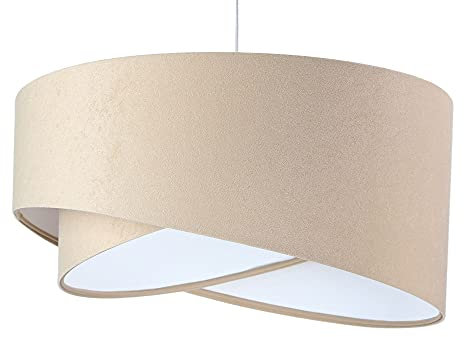 Licht-Erlebnisse Modische Pendelleuchte Stoff Schirm in Velours Optik Beige Weiß Ø50cm E27 Wohnzimmer Schlafzimmer Lampe