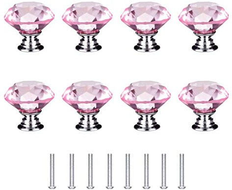 Concisea 8 Stück 30 mm Diamant Kristall Moebelknopf,Schrank Knöpfe Kristall Mit Schrauben,für Küche, Büro, Bad-, Wohn-, Schlaf-, Kinderzimmer.(Pink)