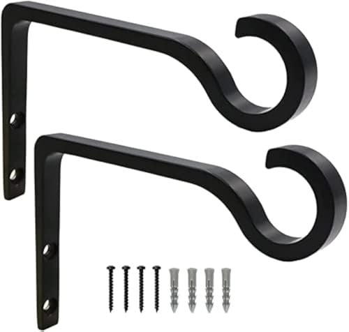 KSS 2 Pack Wall Hanging Basket Bracket, Wall Hanging Hooks Plant Basket Holder Hanger Hooks for Garden Lawn Light Flower Pots Bird Feeders Plants Lanterns Wind Chimes (2pcs)