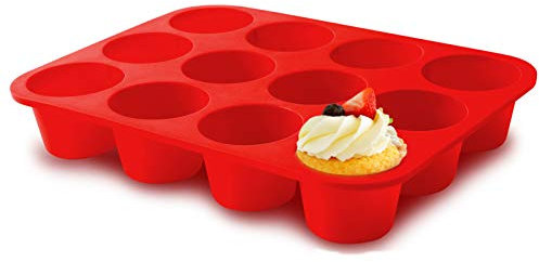 Stampo in silicone Jumbo per muffin, 12 tazze, di grado europeo, per cupcake, di grandi dimensioni, antiaderente, per muffin, muffin in lattine per alimenti, senza BPA