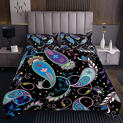 Tbrand Boho Paisley Druck Tagesdecke 220x240cm Bohemian Exotisch Bettüberwurf Indischer Stil Steppdecke Blumen Botanisch Zweige Wohndecke Mit 2 Kissenbezug