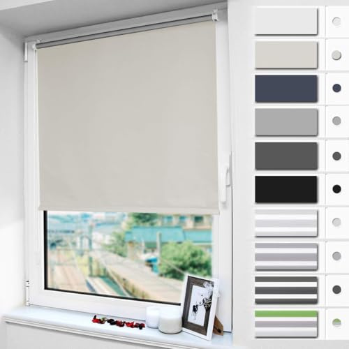 Magiea Verdunklungsrollo ohne & mit Bohren Klemmfix, Creme B90 x H130 cm (Stoffbreite 90cm) Klemmrollo Thermorollo Innenrollo für Sonnen-und Sichtschutz Rollos für Fenster & Tür