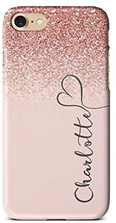 iCaseDesigner Personalised Marble Glitter Flowing Name with Heart Phone Case for Apple iPhone SE 2020-1. Pink Sparkle Fade Vertical Name