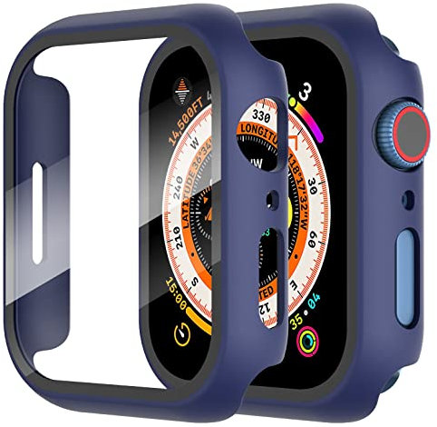 Diruite 2-Stück Hülle für Apple Watch Series 6/5/4/SE 40mm Hartglas Schutzhülle Hard PC Ultradünne Glas Schutz Case Rundum Displayschutz Blau,40mm