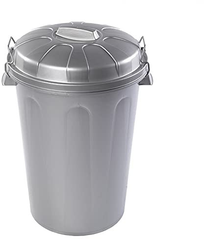 Acan Tradineur - Cubo de basura con tapa y asas metálicas, contenedor de residuos de plástico, papelera, reciclaje, industrial, fabricado en España (Plata, 100 litros, 57 x 74,5 x 52 cm)