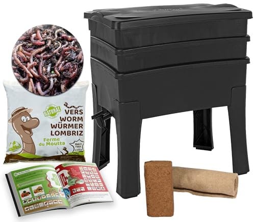 WormBox I Worm Café, Wurmkomposter 2 Tabletts I Komplett-Set I Große Kapazität 64 Liter (500g Kompostwürmer / 1000 STK.)