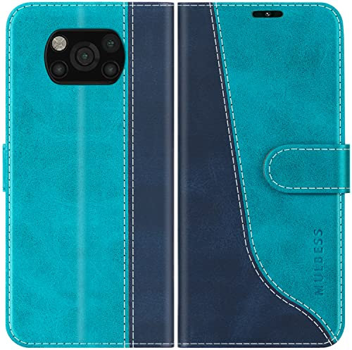 Mulbess Funda Móvil para Xiaomi Poco X3 Pro / X3 NFC 5G, Funda de Cuero PU, Función de Soporte, Funda Tapa, Concha Interna de TPU, Elegante Azul Mint