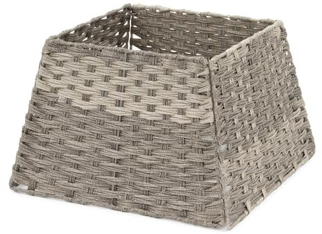 Christmas Village Rattan Tree Skirt Wicker Stand Base Festive Xmas Basket Cover Decor Perfect for Indoor Home & Office Floor Use, Tidy Decor – Folds for Easy Storage - GREY (SQUARE)