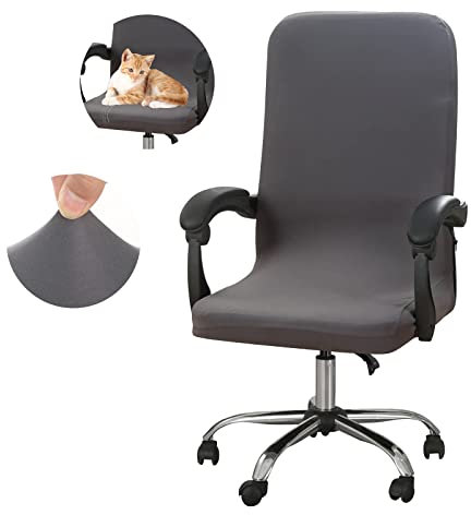 Jaotto Bezug Für Bürostuhl Sitzfläche Spandex Bürostuhl bezug Bürostuhlabdeckung Waschbare Drehbare Universal Office Stuhlbezüge Bürostuhl Hussen für Computer Armlehnen Stuhl(Grau,L)