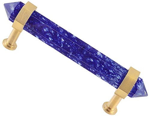 mookaitedecor Brushed Brass with Blue Smelting Quartz Double Crystal Points Drawer Pulls Cabinets Handles Door Knobs for Dresser Cupboard Kitchen Decor
