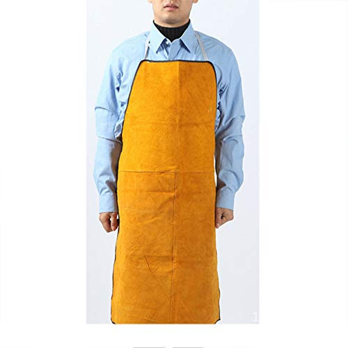 fayengan Schweißerschürze Aus Leder – Hitzebeständige Flammhemmende Schwere Arbeitsschürze Mit Taschen, Extra Groß Langer Riemen, Einstellbare Schutzkleidung (Color : Yellow, Size : XL)