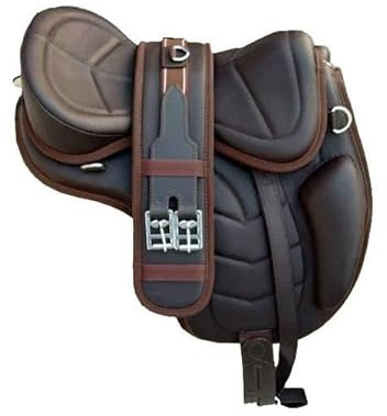 Wonder Wish Baumloser Freemax-Pferdeleder-Brauner Softy-Sattel 12 Zoll bis 18 Zoll mit passendem Gurt, 17