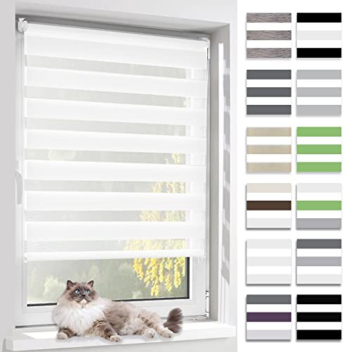 BelleMax Doppelrollo Klemmfix ohne Bohren & mit Bohren, Weiß B40 x H140 cm (Stoffbreite 40cm), Duo Rollo, Fensterrollo lichtdurchlässig & Blickdicht, Klemmrollo Sichtschutz & Sonnenschutz