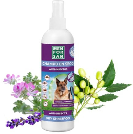 MENFORSAN Champú en seco Anti-Insectos Perros, Cítrico, Transparente, 250 ml