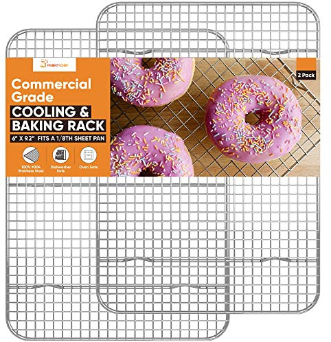 PriorityChef 18/8 Stainless Steel Cooling Rack, Heavy Duty Baking Rack For Oven Cooking, Fits Eigth Sheet Pan, Wire Rack For Cooking, Bacon, Cookie Cooling Rack, 6 x 9.2 - 2 Pack