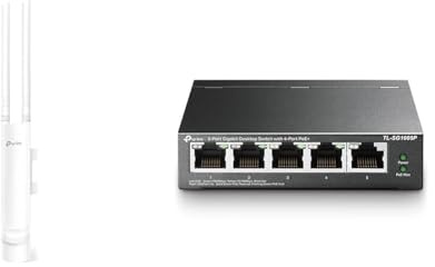 TP-Link EAP225 Outdoor AC1200 Gigabit WLAN Access Point Für Garten mit TL-SG1005P 5-Port Gigabit PoE Switch