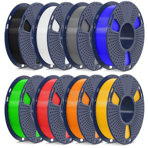 SUNLU 3D Printer PLA+ Filament Bundle, Muticolor PLA Plus Filament 1.75mm, 250g Each Spool, Total 2KG, Individually Vacuum Packed, 8 Packs, Black+White+Grey+Blue+Green+Red+Orange+Pure Yellow