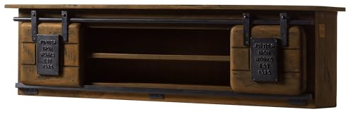 MASSIVMOEBEL24.DE Railway Wandregal 130x25x35 Mango mit 2-türig Zwischenboden, Farbe:braun lackiert, Größe:130x25x35 cm (BxTxH)