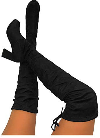 Kobilee Stivali Neve Donna Sopra il Ginocchio Sexy Pelle Stivali Cowboy Morbidi Larghi Vintage Anfibi Stivaletti Invernali Camoscio Curvy con Tacco Western Boots Stivali Alti Caldo Elasticizzati