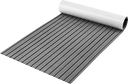 COSTWAY Boat Flooring EVA Foam, Self-Adhesive Non-Slip Marine Carpeting Mat, Faux Teak Decking Sheet for Yacht Kayak Motorboat Motorboat Swimming Pool (240 x 90cm, Grey with Straight Seam Lines)