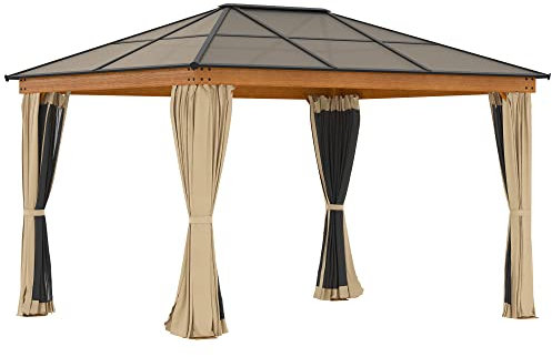 Outsunny Gazebo da Giardino in Acciaio, Alluminio e Poliestere con Tetto in Policarbonato e Zanzariere, 2.94x3.60x2.67 m, Kaki