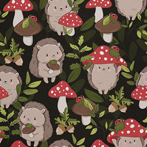 HEKO PANELS Stoff Oxford Wasserdichte Meterware Canvas-Stoff Polyester Stoff Zum Nähen Nähstoffe Möbelstoffe Dekostoffe Wasserabweisend Blickdicht Igel Fliegenpilze Wald 1 Meter 155 x 100 cm, DX1139