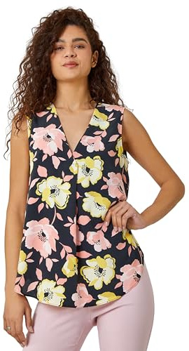 Roman Originals Women Pleated Vest Tank Top Ladies Sleeveless Blouse Shirt Tunic Summer Autumn Holiday V-Neck Work Office Cocktail Party Special Occassion Going Out