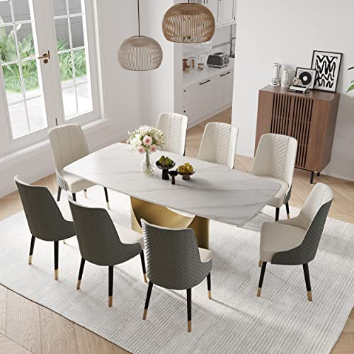 POVISON Esstisch modern 240cm, Esszimmertisch weiß aus Sinterstein, mit Bronze Beine aus Karbonstahl,Tisch für Esszimmer rechteckig für 8-10 Personen,einfache Installation(ohne Stühle)