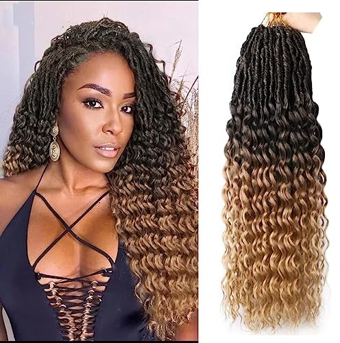 FANWYFYU 18 Inche Goddess Deep Wave Crochet Hair 6 Packs Water Wave Crochet Hairs Faux Locs Braids with Curly Ends Hair Extensions (1B/27)
