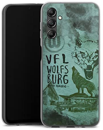 Silikon Hülle kompatibel mit Samsung Galaxy A 14 5G Case transparent Handyhülle Wolf VFL Wolfsburg Fanartikel