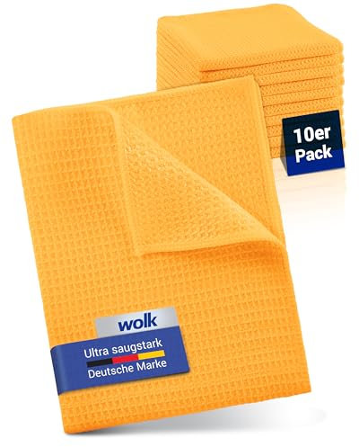 wolk Waffeltücher - Mikrofasertuch mit Waffelstruktur - 10 Stück - Größe: 38 x 38 cm - Farbe: orange - Lappen, Reinigungstücher, Putztücher - Bad, Küche, Gastronomie