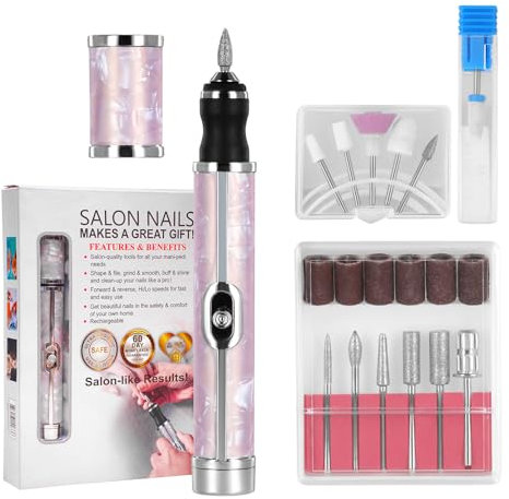 Lima Electrica Uñas 20000 RPM, Torno para Uñas Profesional con 12 Puntas , Usb Recargable Portátil Ajustable de 4 Velocidades, Taladro de Uñas Eléctrico, Nail Drill para Manicura y Pedicura