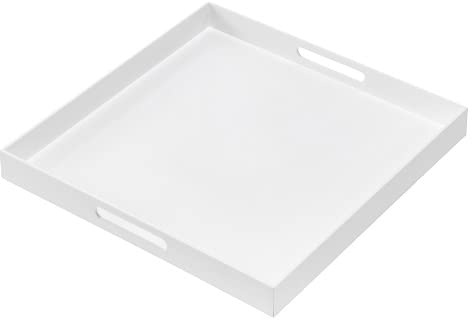 BEYLANG White Acrylic Serving Trays Breakfast Decorative Trays for Ottoman Coffee Table (White, 24x24 Inch)