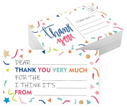 PLIGREAT 60 Pcs Fill In The Blank Thank You Cards Colorful Thank You Cards for Birthday Party Greeting Cards Christmas Gifts Appreciation Cards Small Business Package Insert Card