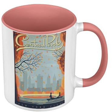 Tasse Farbe Premium Qualität Rosa – Central Park New York Poster Vintage Tourismus Art Deco – Tasse mit Henkel und farbigem Innenraum