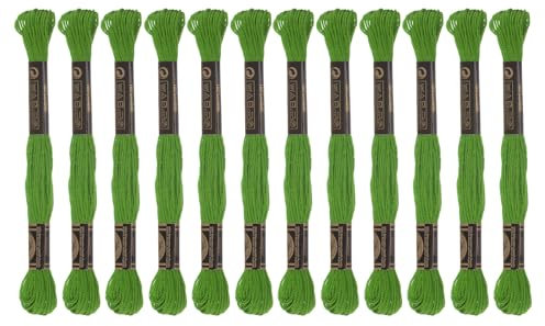 sourcing map 12 Stränge Stickgarn à 8m Lang Baumwolle Thread für Stickprojekte Armbänder Basteln Embroidery Kreuzstich Häkeln (Grün)