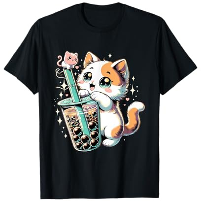 Kawaii Boba Katze Bubble Tee Anime Neko Katzenbesitzer T-Shirt