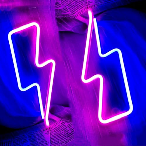 2Stück blaues Blitz Neonschild für Wanddekoration batterie oder USBbetrieben Neonlicht für Kinderzimmerdekoration blitzende LED Neonschilder für Spielzimmer Schlafzimmer Bar Geschenke für Freunde
