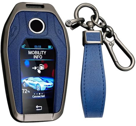 KUNIO Autoschlüsselhülle Passt für BMW Display Key 5er 7er G01 G02 G05 G07 G11 G12 G30 G31 G32 I8 I12 I15 X3 X4 X5 X7 Schutzhülle Metall Schlüsselcover Schlüsselanhänger A Blau