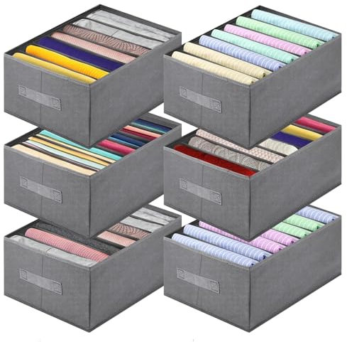AIVORO 6 Piezas Organizador Armario, Cajas Organizadoras Armarios con Asa, Organizador Cajones Plegable, Organizador Pantalones con 7 Compartimentos-36x26x17cm